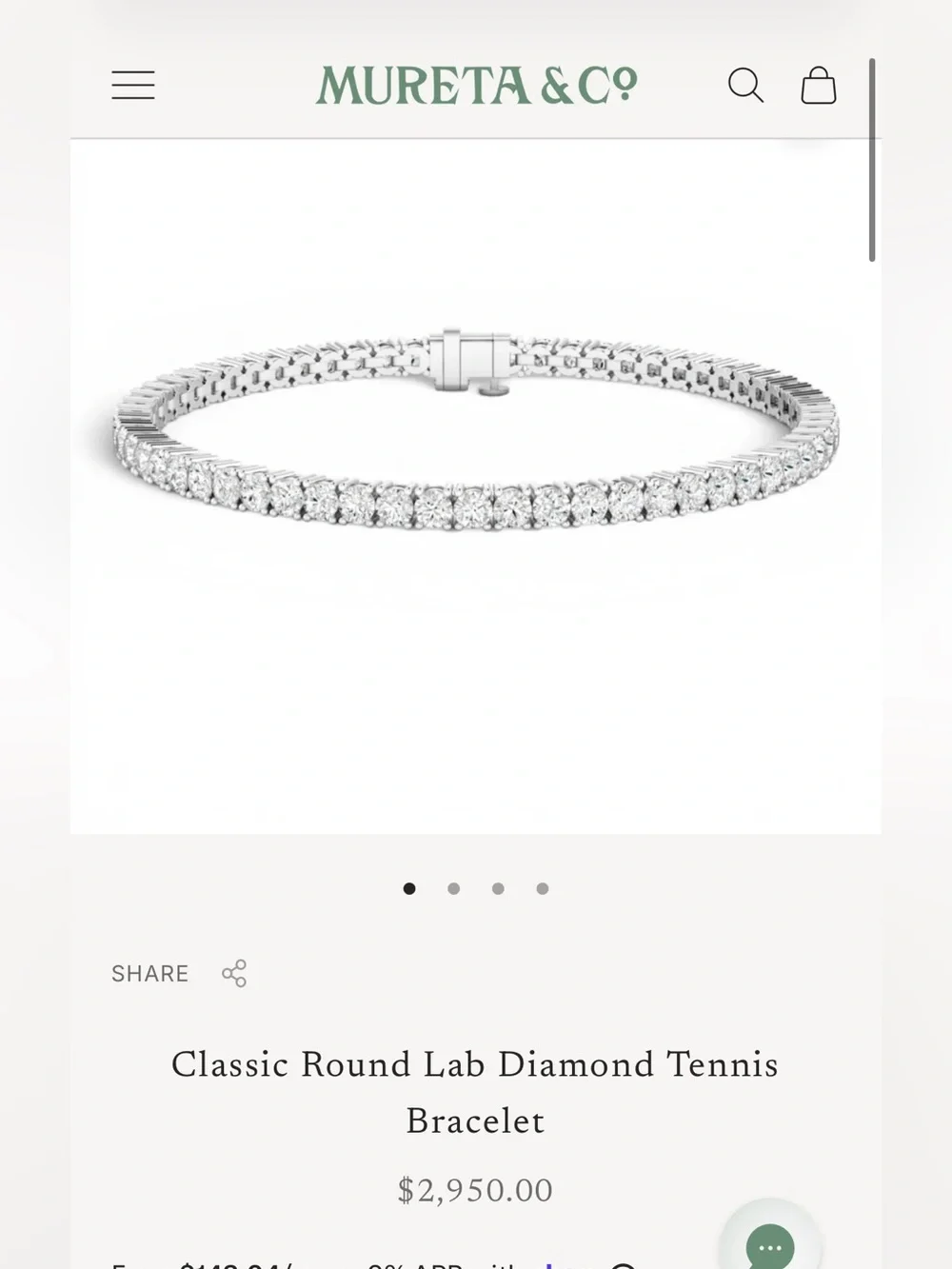 Mureta & Co 14k White Gold 3ct Classic Round Lab Diamond Tennis Bracelet